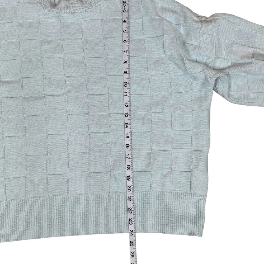 Emory Park Light Blue Checkerboard Knit Sweater Long Sleeve Mock Neck Size‎ M